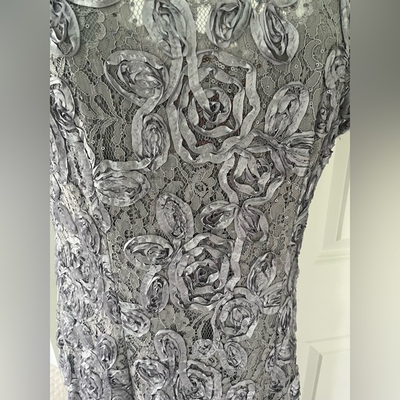 Alex Evening Silver lace with floral pattern floor length gown - Picture 3 of 4